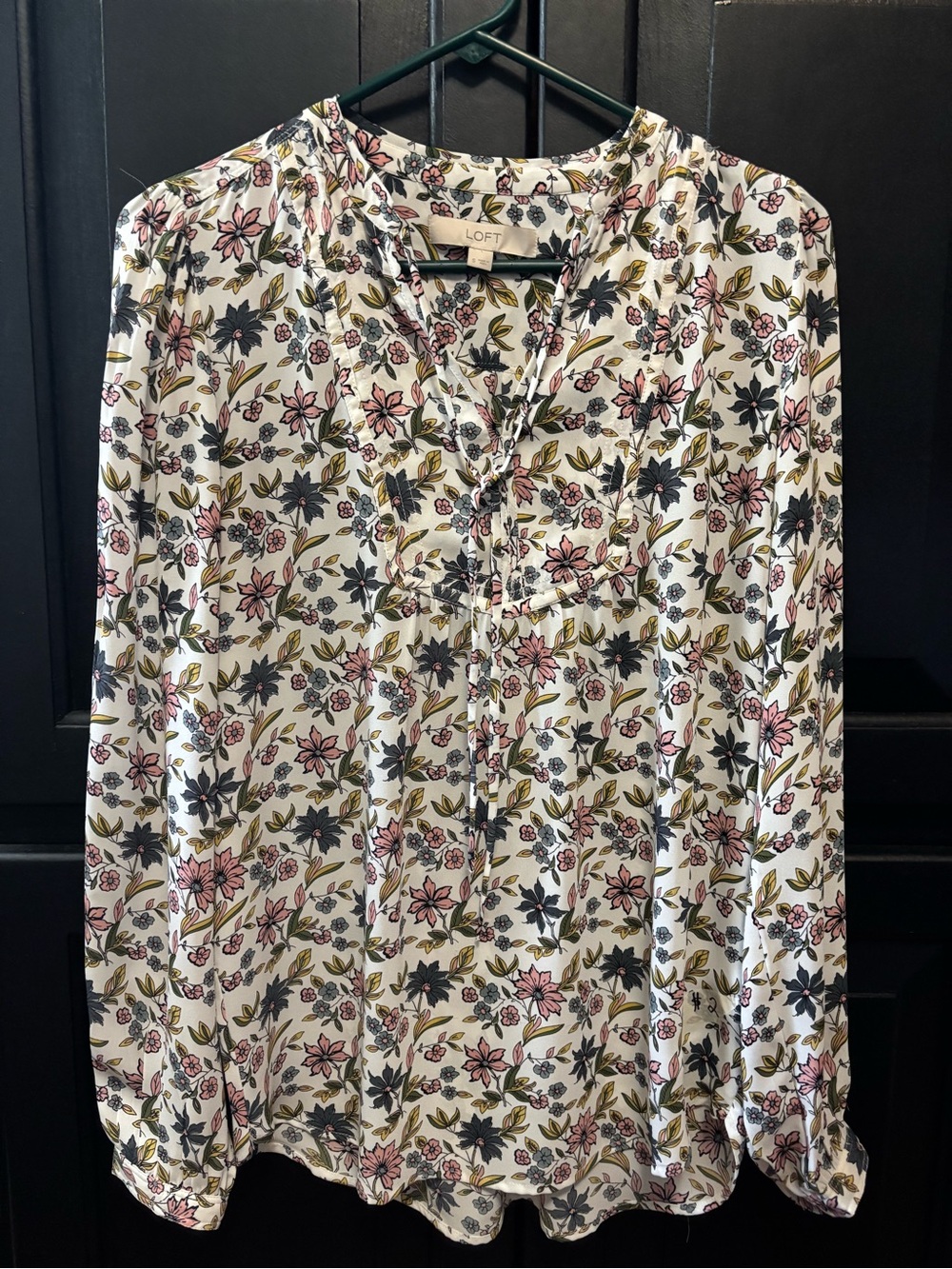 LOFT Floral Keyhole Front Long Sleeve Shirt -